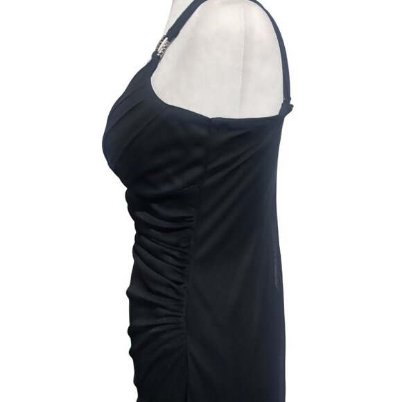 Vintage Trixxi Black Sleeveless Ruched Dress With Rhinestone Ring Strap Detail S - Picture 6 of 12